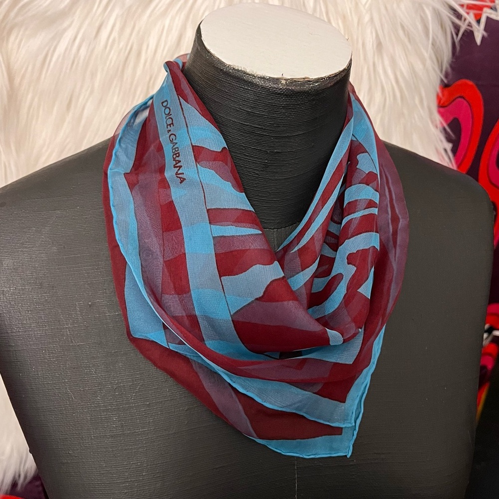 Vintage Dolce and Gabbana Foulards Silk Scarf Neck Zebra Tiger Stripe Italy - Picture 1 of 11
